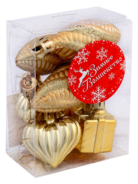 Набор елочных украшений Новогодние игрушки, золото, 9 штук в упаковке