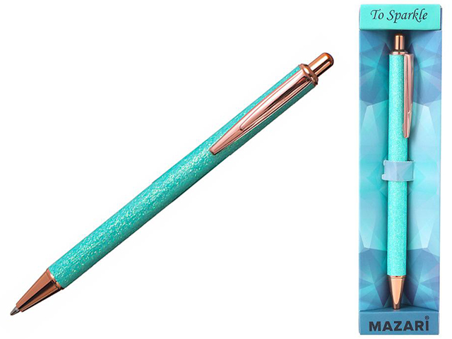 Ручка шариковая автоматическая Mazari "Sparkle", 0,7 мм, св.зелен с блест синяя, в подарочной упаковке
