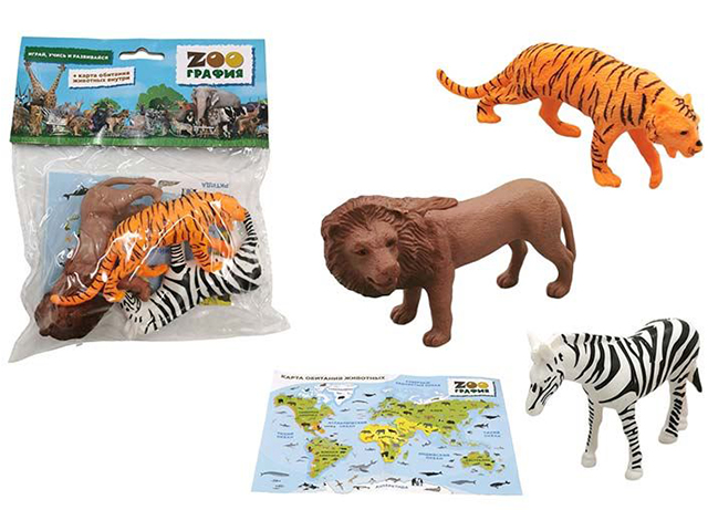 Игровой набор "ZOOграфия. Животные" с картой обитания, 3 шт, в пакете