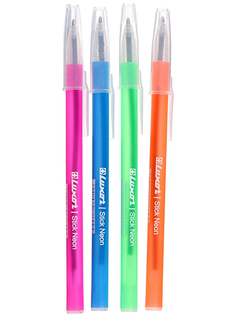 Ручка шариковая Luxor "Stick Neon" 1 мм, корпус ассорти, синяя
