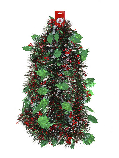 Мишура "СНОУ БУМ" 10x200см ПВХ с декоративными элементами, листья, ягоды, зеленый