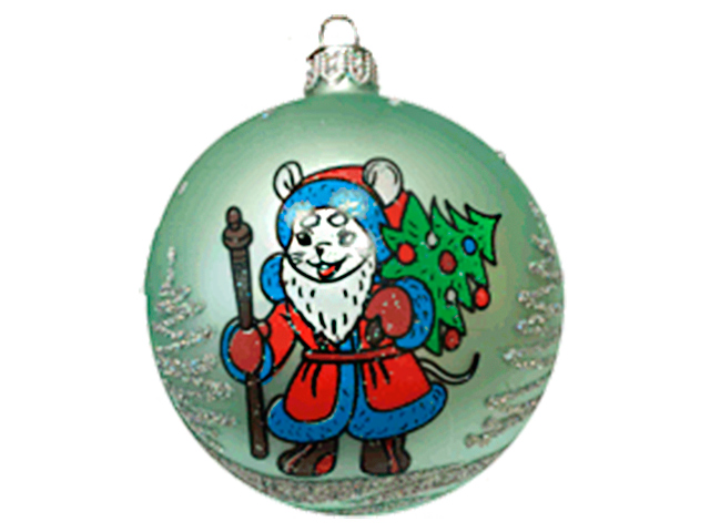Елочная игрушка Шар "Дед Мороз Мышонок" 85мм, стекло, БЕЗ УПАКОВКИ