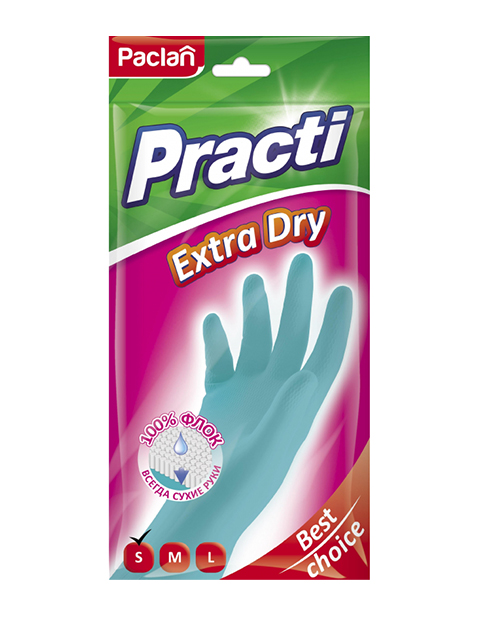 Перчатки резиновые Paclan Practi Extra Dry р-р S