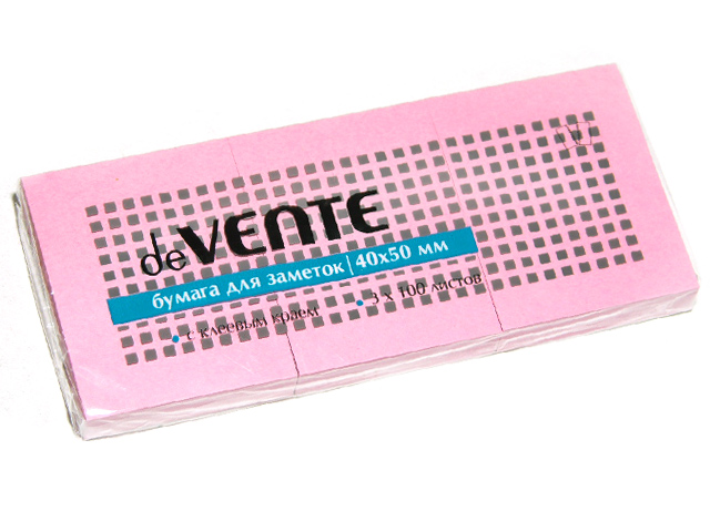 Блок для записей с клеевым краем deVENTE 40х50 мм (3 блока по 100 листов), розовый
