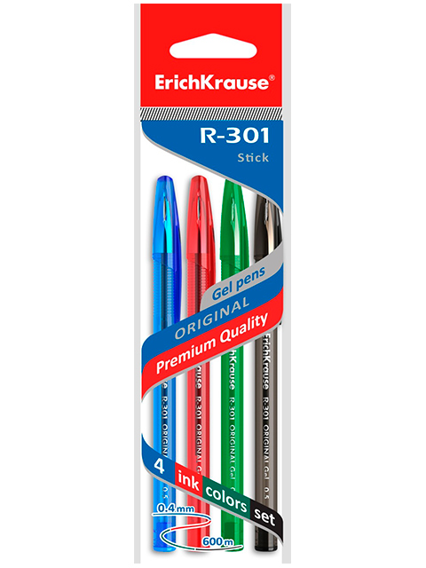 Набор гелевых ручек Erich Krause "R-301. Original" 0,4 мм, 4 цвета