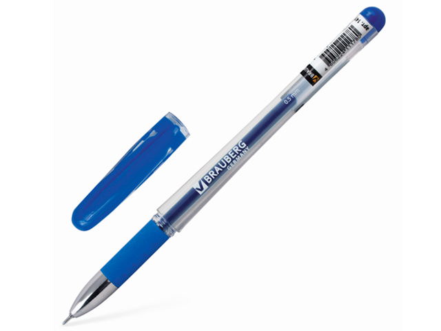 Ручка гелевая BRAUBERG "Geller", игольчатый узел 0,5 мм, линия 0,35 мм, резиновый упор, синяя, 141179