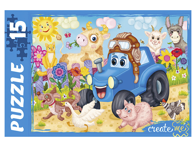 Пазл 15 элементов 300х215 Рыжий кот "Веселый трактор"