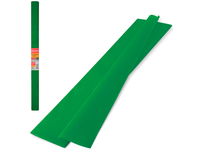 Цветная бумага крепированная плотная, растяжение до 45%, 32 г/м2, BRAUBERG, рулон, темно-зеленая, 50х250 см, 126537
