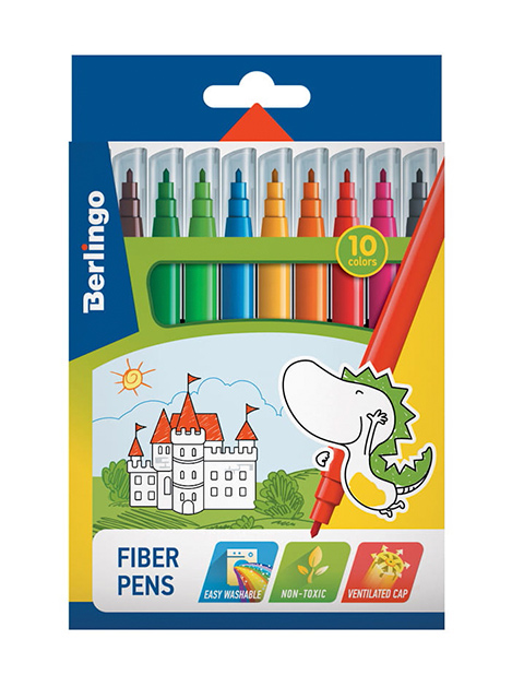 Фломастеры Berlingo "Замки" 10 цветов, смываемые, в картонной упаковке, европодвес