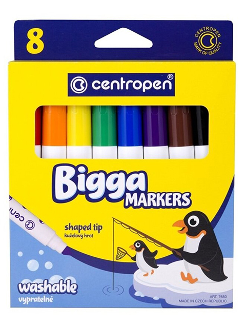 Фломастеры Centropen "Bigga Markers" 8 цветов, смываемые, утолщенные, в картонной коробке