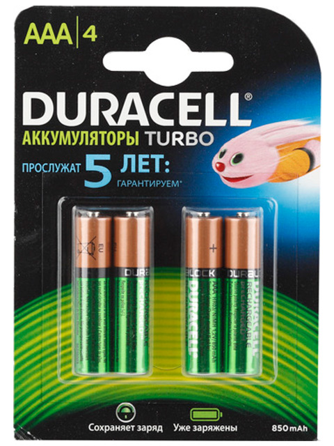Батарейка аккумуляторная (мизинчиковая) Duracell HR03-4BL 850mAh предзаряж., 4 шт, кор. (10 уп)