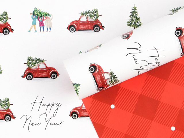 Бумага упаковочная "Новогодние машины" 70х100см, двухсторонняя, глянцевая 