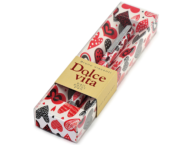 Ручка шариковая "Dolce Vita. Сердечки. Фантазия" 0,7мм, синяя, металл, в подарочной упаковке