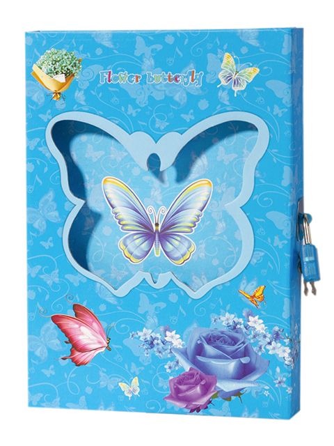 Блокнот подарочный А5 Alingar "Двойная бабочка" голубой. с замком