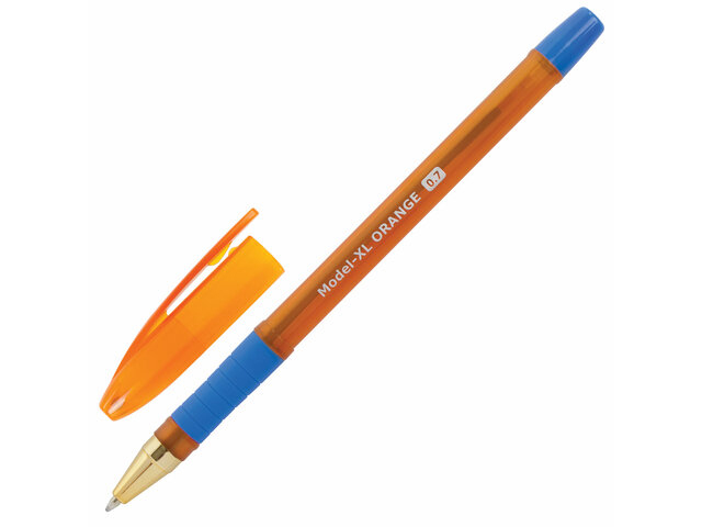 Ручка шариковая масляная BRAUBERG "Model-XL ORANGE", СИНЯЯ, грип, узел 0,7 мм, линия 0,35 мм, 143246