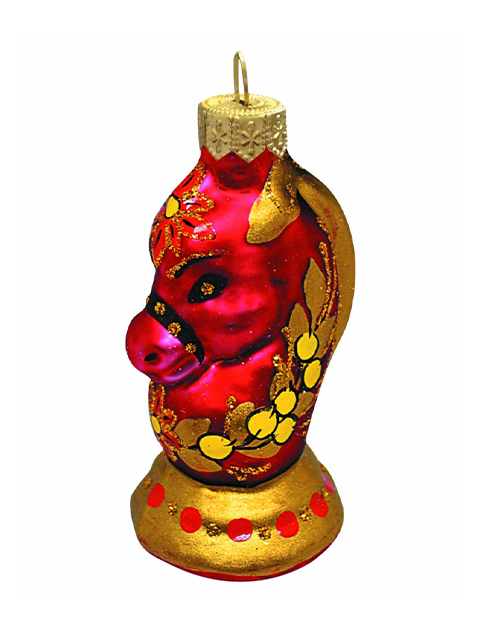 Елочное украшение фигурка "Шахматный конь Народные Узоры" 9см, стекло, в подарочной упаковке