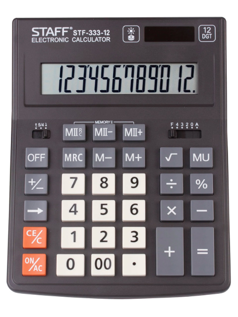 Калькулятор STAFF PLUS настольный STF-333, 12 разрядов, двойное питание, 200x154 мм