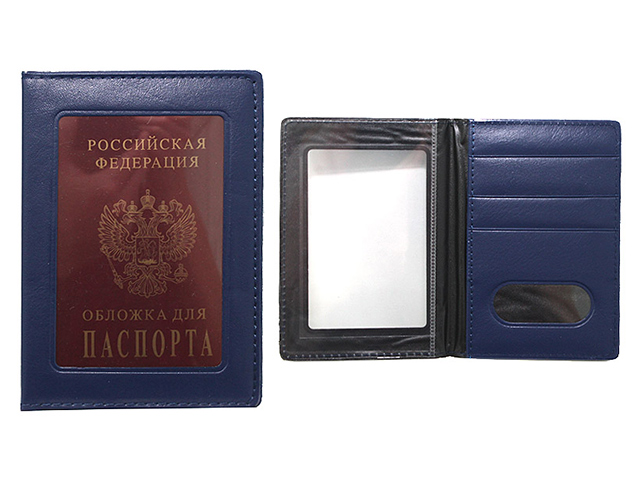 Обложка для паспорта Josef Otten с окошком, кож/зам, темно-синяя 