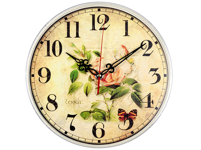 Часы настенные "Роза и бабочка" круг d-25см, 2524-121