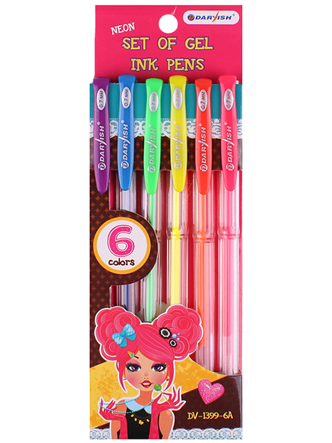 Набор гелевых ручек "Darvish. Для девочек" 6цв. неон