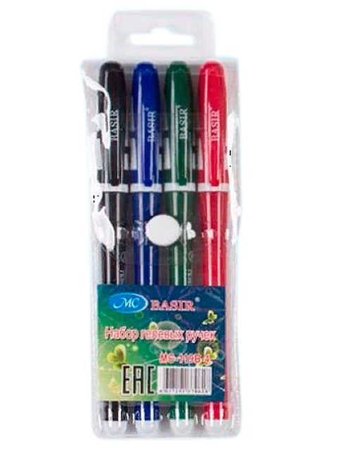 Набор гелевых ручек Basir, 4 цвета в ПВХ упаковке