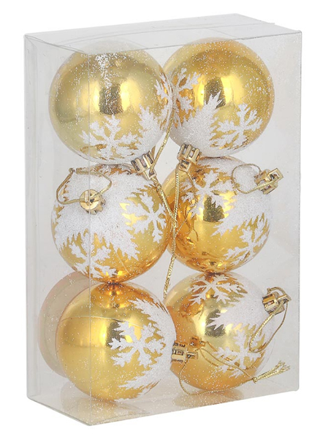 Набор елочных шаров СНОУ БУМ, 6шт 6см, золото с белым, пластик
