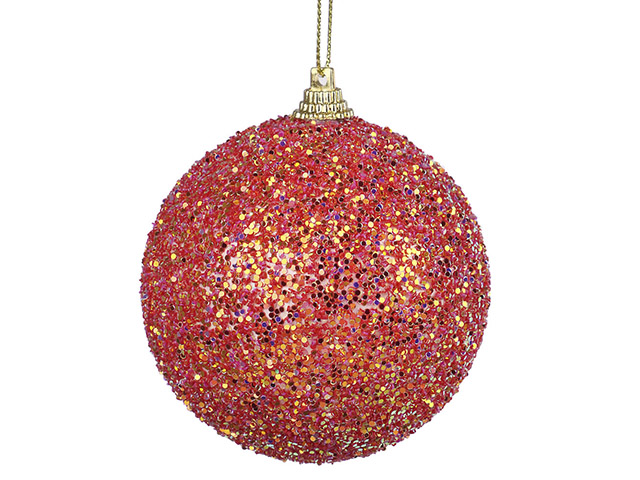 Елочное украшение СНОУ БУМ Подвеска декоративная шар с декором 8см лососевый цвет, пластик
