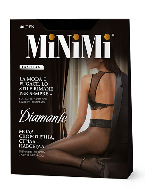 Колготки женские MiNiMi "DIAMANTE 40" кружевной пояс Nero 4-L (черный)