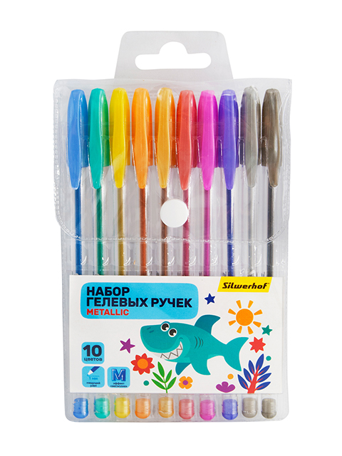 Набор гелевых ручек "Silwerhof. Веселые друзья" металлик, 10 цветов 