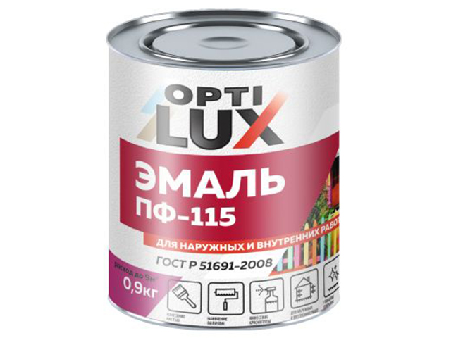 Эмаль ПФ-115 Стандарт "Оптилюкс" 0,9кг, белая матовая