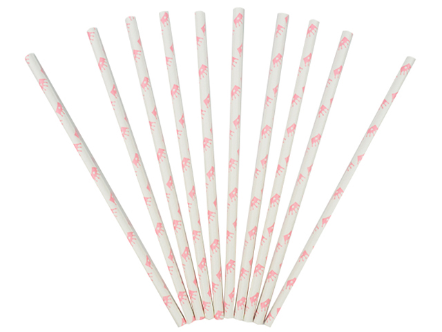 Трубочки для коктейля Пати бум "Короны розовые" 12шт, бумажные 