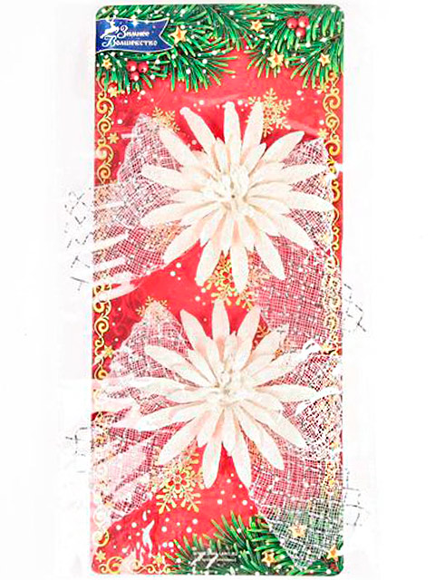 Новогоднее украшение "Бантики с цветами" узкий лист, 11х9см., 2шт. в наборе
