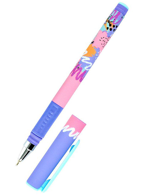 Ручка шариковая масляная LOREX "DOUBLE SOFT" 0,7 мм, корпус прорезиненный с принтами, грип, синяя