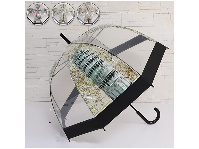 Зонт-трость женский полуавтомат "Башни",  ПВХ, 8 спиц, R40, цвет микс