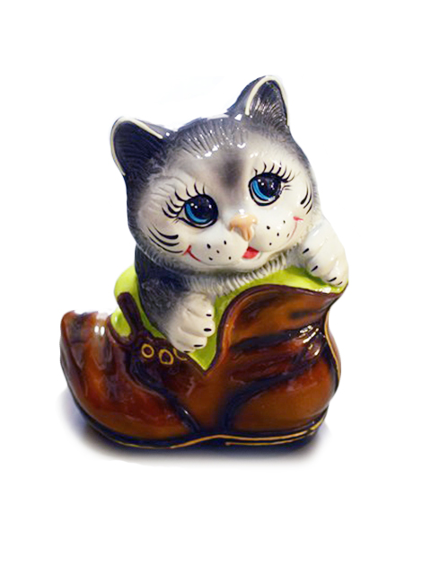 Копилка - кошка "Котенок в ботинке" глазурь, 27 см