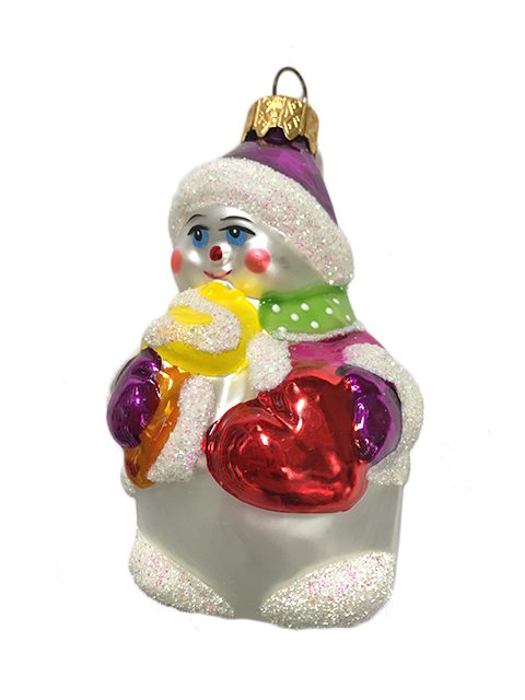 Елочное украшение фигурка "Снеговичок с мороженым", 10 см, стекло, в подарочной упаковке