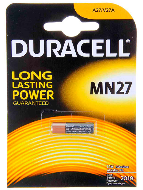 Батарейка щелочная Duracell MN27 (A27/27A/V27A/8LR732) B12 (1 шт) блистер, кор. (10 уп)