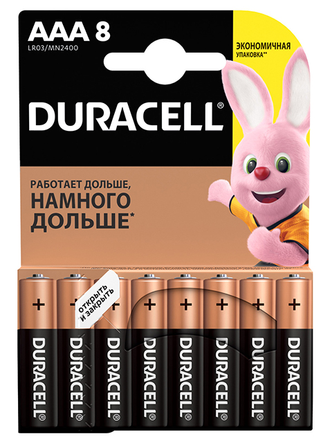 Батарейка щелочная (мизинчиковая) Duracell BASIC LR03 (8 шт.)