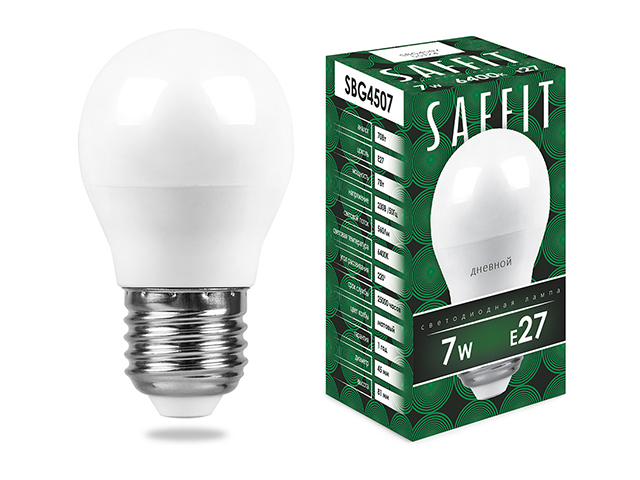 Лампа светодиодная "Saffit" LED 7Вт, Е27, 6400К, матовая