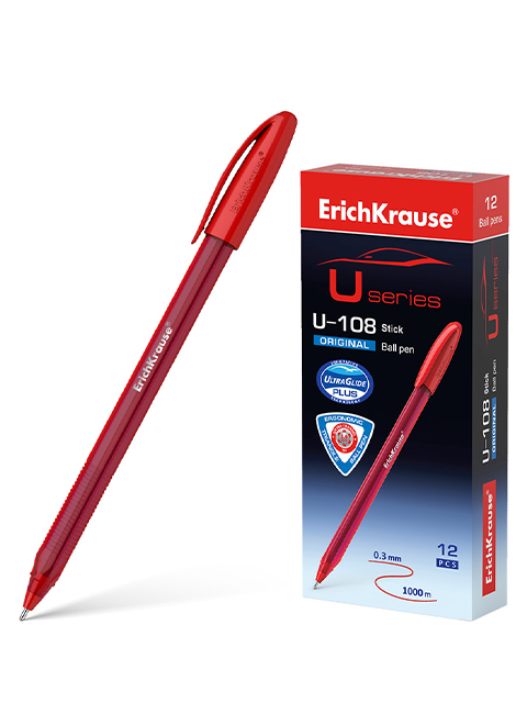 Ручка шариковая Erich Krause "U-108 Original Stick" 1,0 мм, корпус тонированный, красная