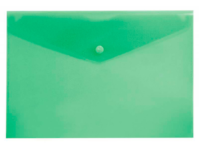 Папка-конверт на кнопке А4 "Бюрократ" 0,18мм., пластик, зеленый (без штрих-кода)