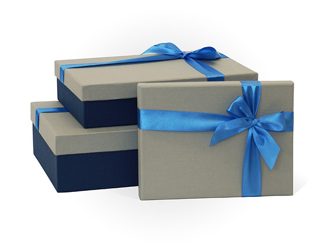 Набор подарочных коробок 3в1 (прямоугольник, 290x190x80, с бантом тиснение рогожка)