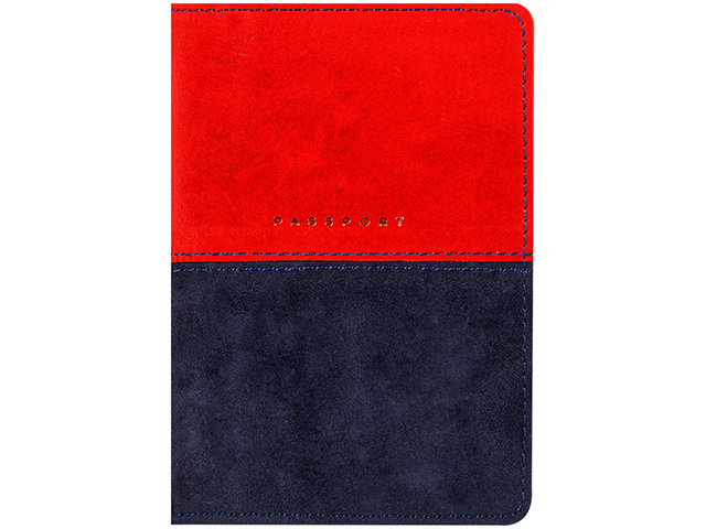 Обложка для паспорта Office Space "Duo" кожа, красный+синий, тиснение фольгой