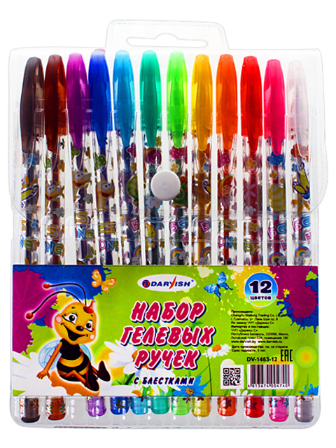 Набор гелевых ручек "Darvish" 12цв., с блестками, в пластиковой упаковке, европодв