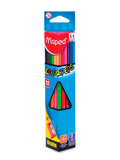 Карандаши цветные Maped "Color'Peps" 12 цветов, трехгранные, карт. упак., точилка