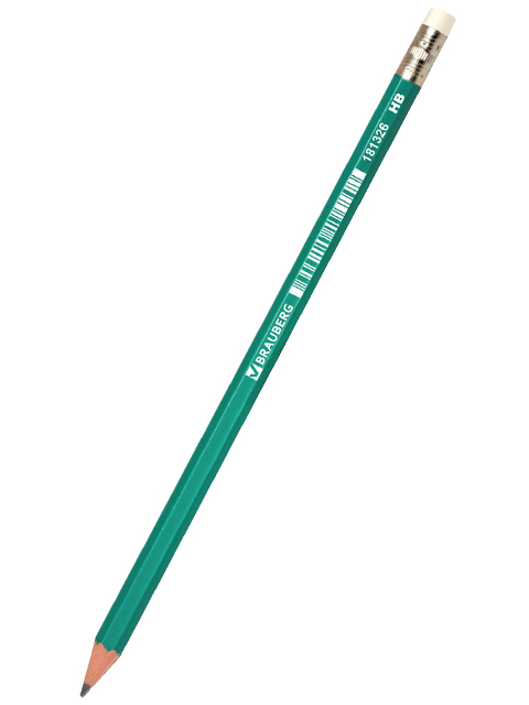 Карандаш чернографитный BRAUBERG "Grass" 1 шт., НВ, с резинкой, пластиковый, зеленый корпус