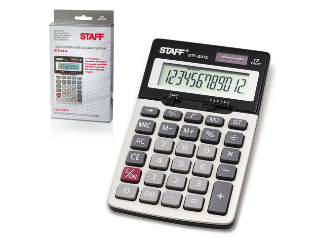 Калькулятор STAFF настольный металлический STF-2312, 12 разрядов, двойное питание, 175х107 мм