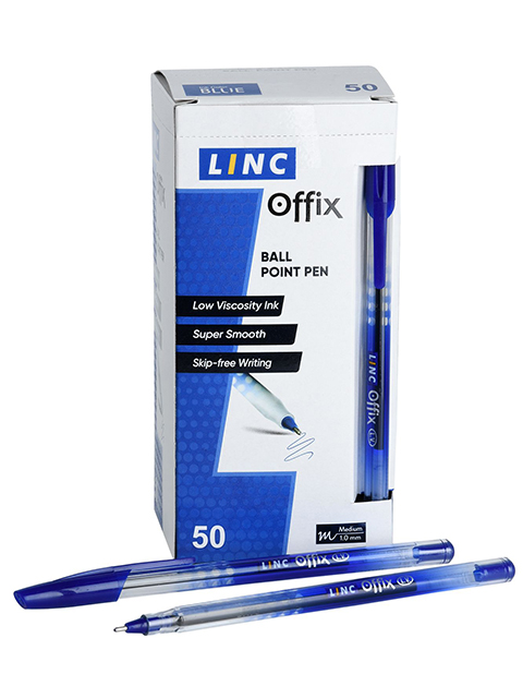 Ручка шариковая LINC "Offix" 1 мм, прозрачный кругл. корп. игольчатый наконечник, синяя