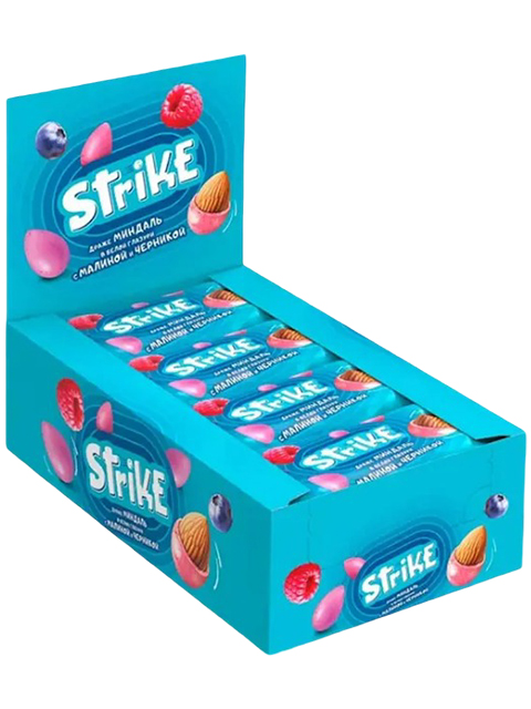 Драже "Strike" 40г, Миндаль в цветн.гл.малина/черника