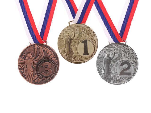 Медаль призовая "1 место" Ника 4,5 см, металлическая, на ленте, золото